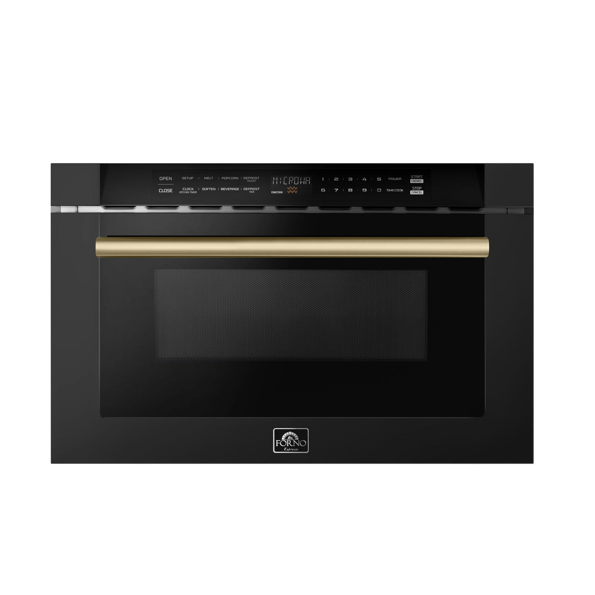 FORNO Espresso Capoliveri 24" 1.2 cu. ft. Built-In Microwave Drawer in Black with Antique Brass Handles, FMWDR3000-24BLK