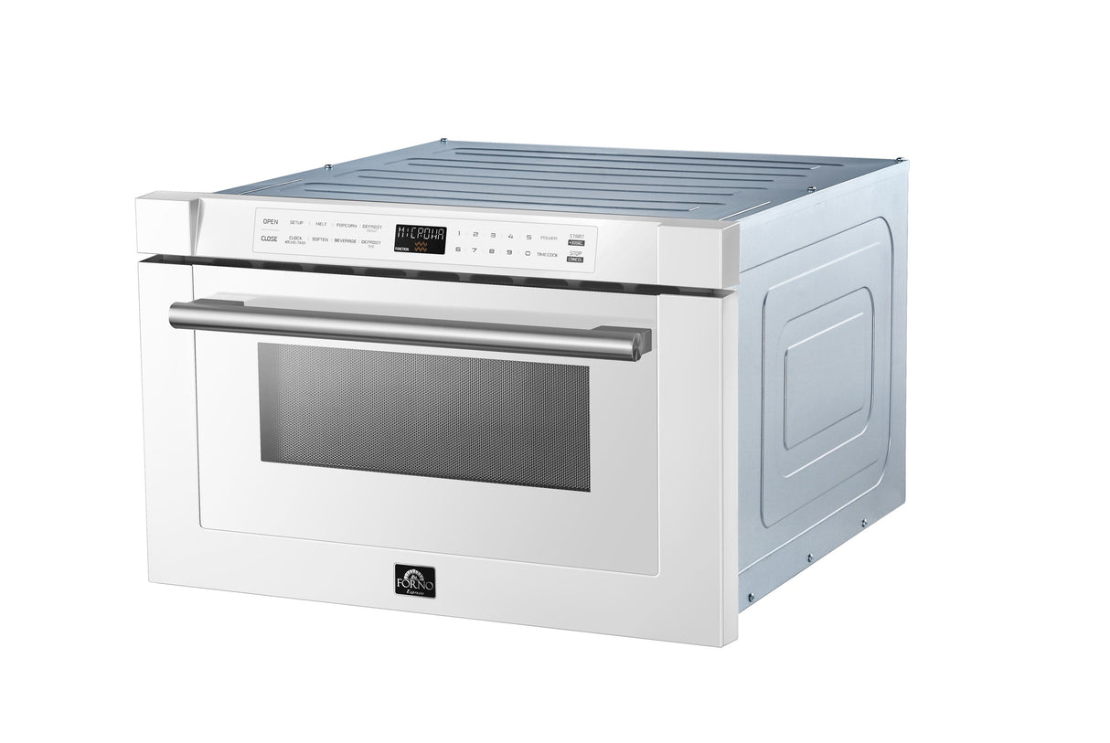 FORNO Espresso Capoliveri 24" 1.2 cu. ft. Built-In Microwave Drawer in White with Silver Handles, FMWDR3000-24WHT