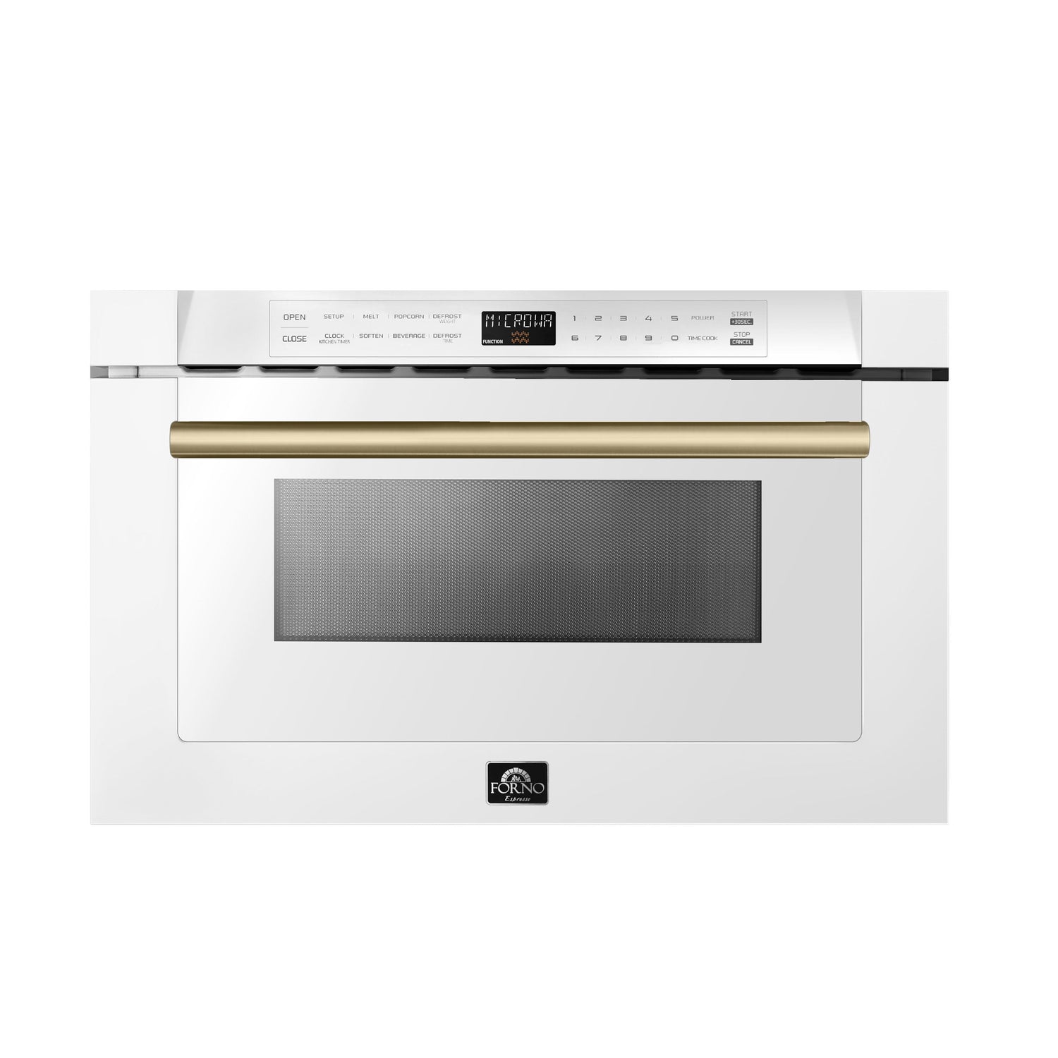 FORNO Espresso Capoliveri 24" 1.2 cu. ft. Built-In Microwave Drawer in White with Antique Brass Handles, FMWDR3000-24WHT