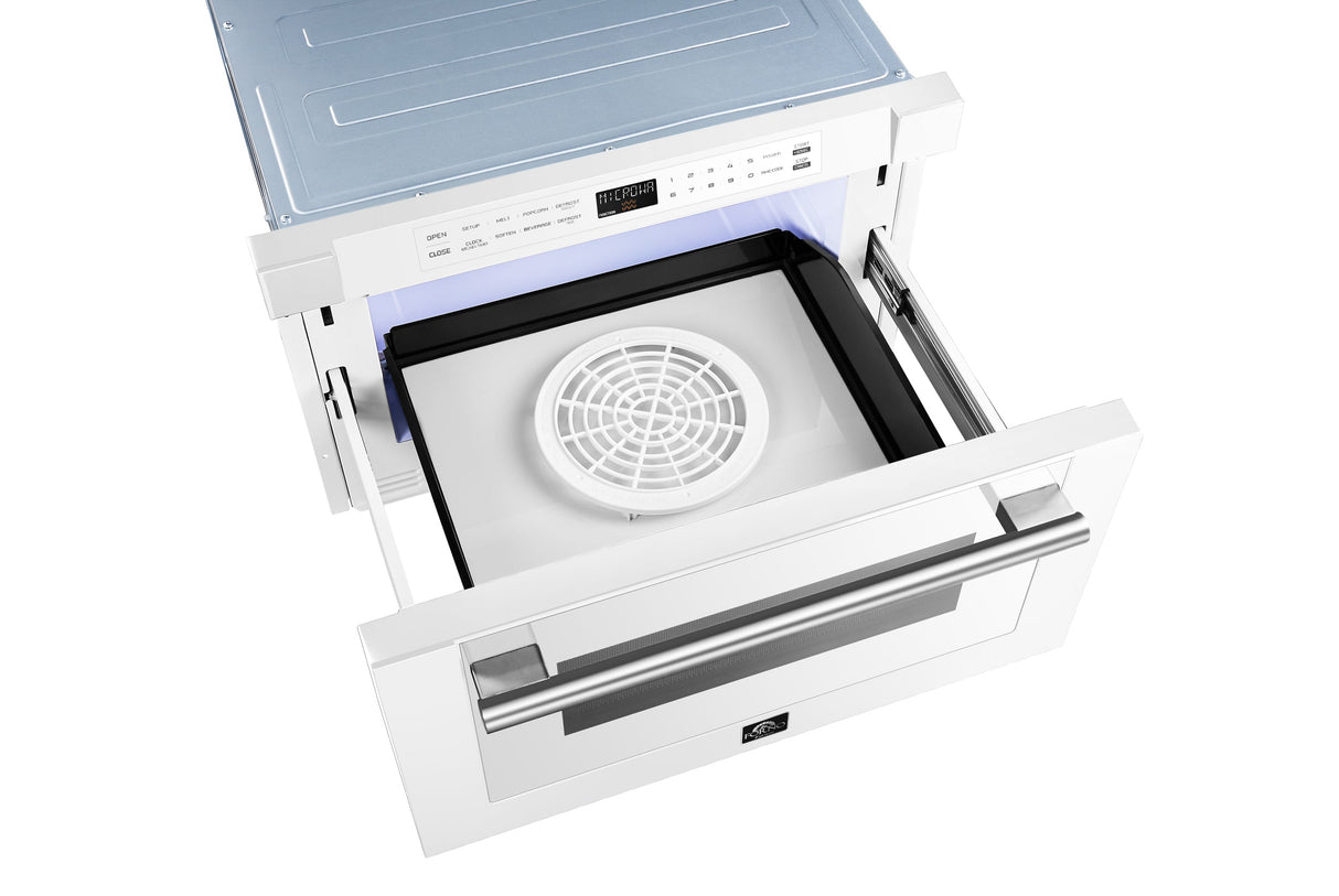 FORNO Espresso Capoliveri 24" 1.2 cu. ft. Built-In Microwave Drawer in White with Silver Handles, FMWDR3000-24WHT