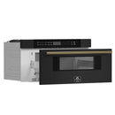 FORNO Espresso Capoliveri 30" 1.2 cu. ft. Built-In Microwave Drawer in Black with Antique Brass Handles, FMWDR3000-30BLK