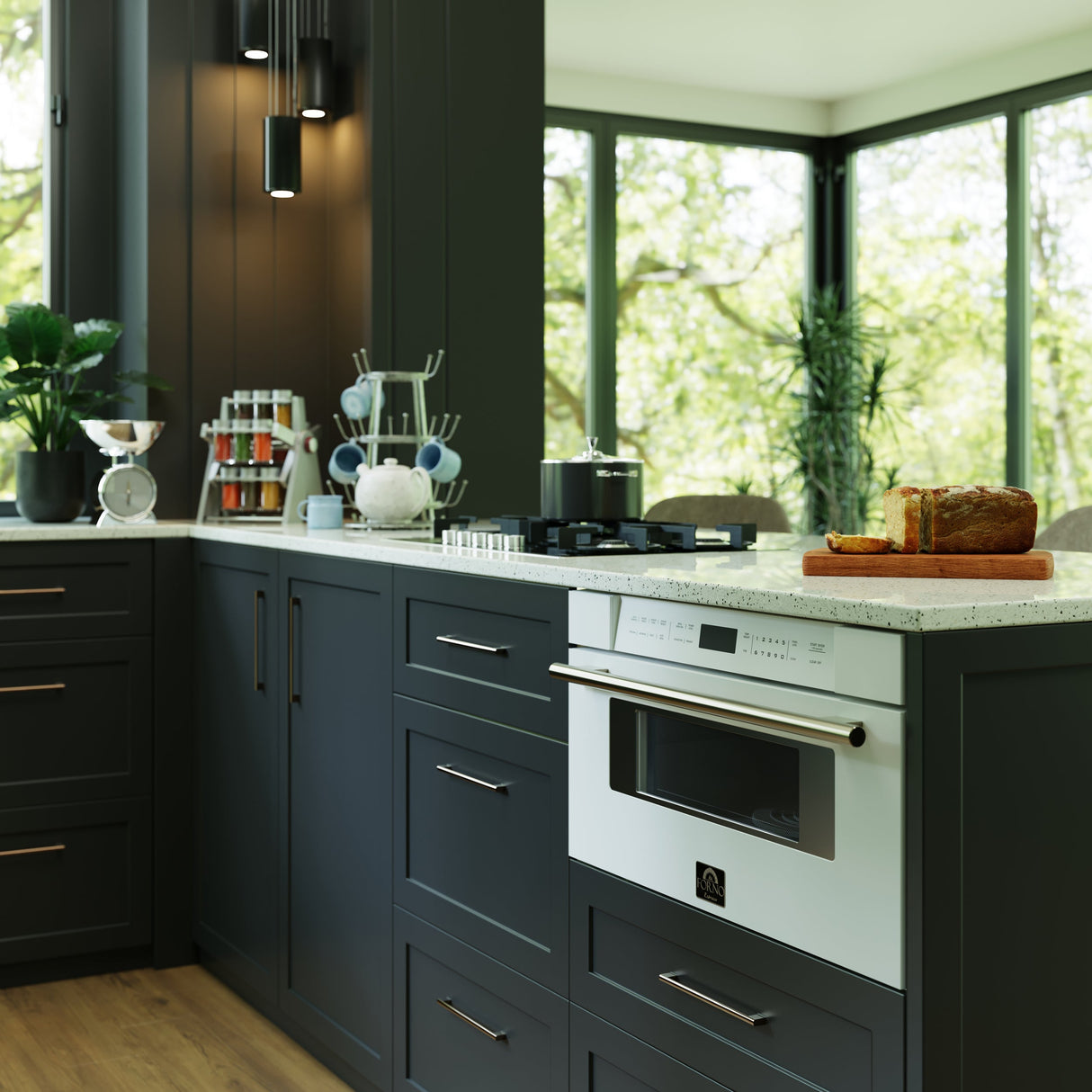 FORNO Espresso Capoliveri 30" 1.2 cu. ft. Built-In Microwave Drawer in White with Silver Handles, FMWDR3000-30WHT