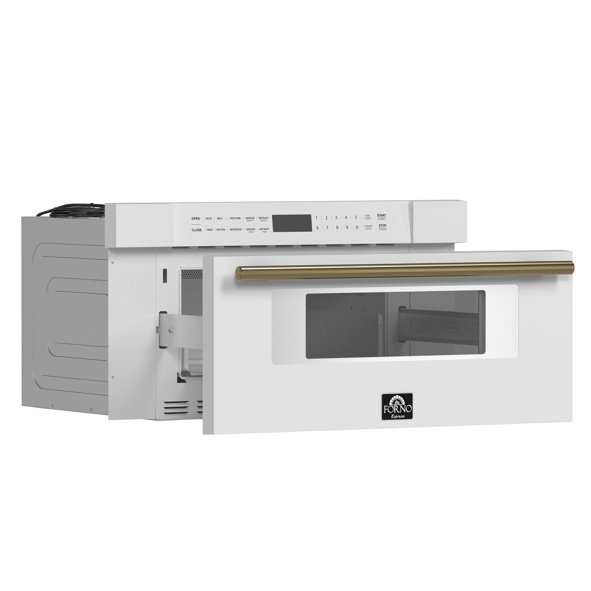 FORNO Espresso Capoliveri 30" 1.2 cu. ft. Built-In Microwave Drawer in White with Antique Brass Handles, FMWDR3000-30WHT