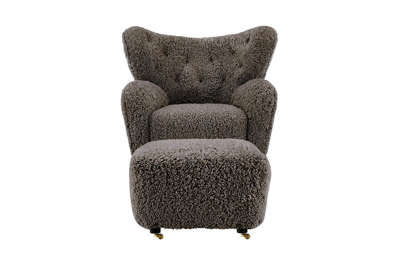 Valencia Flemming Lassen The Tired Man Lounge Chair & Footstool in Genuine Sheepskin, Coffee