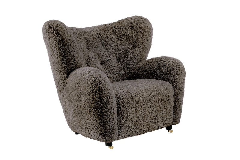 Valencia Flemming Lassen The Tired Man Lounge Chair & Footstool in Genuine Sheepskin, Coffee