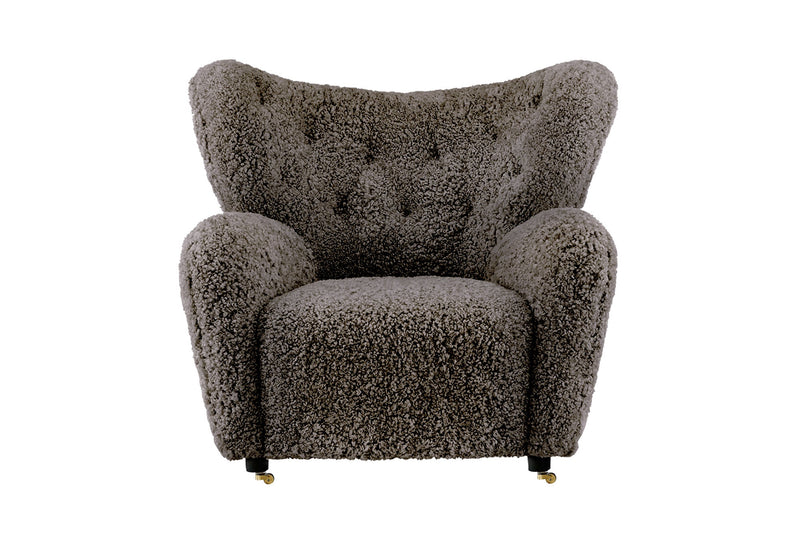 Valencia Flemming Lassen The Tired Man Lounge Chair & Footstool in Genuine Sheepskin, Coffee