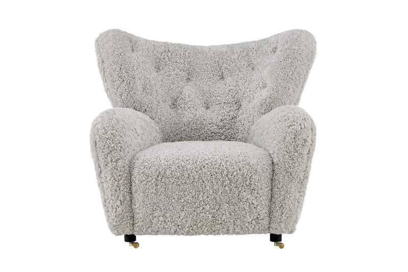 Valencia Flemming Lassen The Tired Man Lounge Chair & Footstool in Genuine Sheepskin, Light Grey