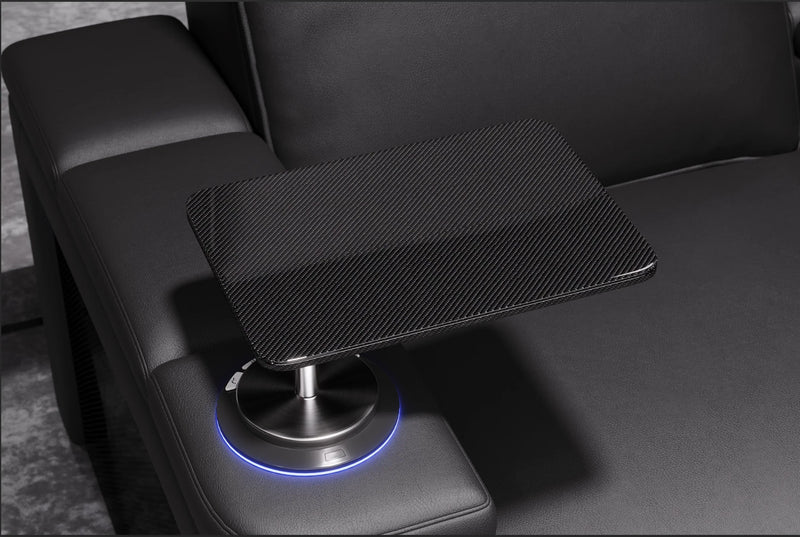 Valencia 2025 New Monza Leather Home Theater Seating With Carbon Fiber Panel Row of 4, Black