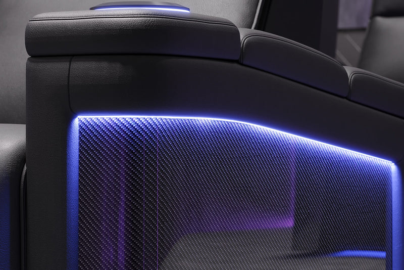 Valencia 2025 New Monza Leather Home Theater Seating With Carbon Fiber Panel Row of 2, Black