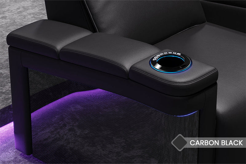 Valencia 2025 New Monza Leather Home Theater Seating With Carbon Fiber Panel Row of 2, Black
