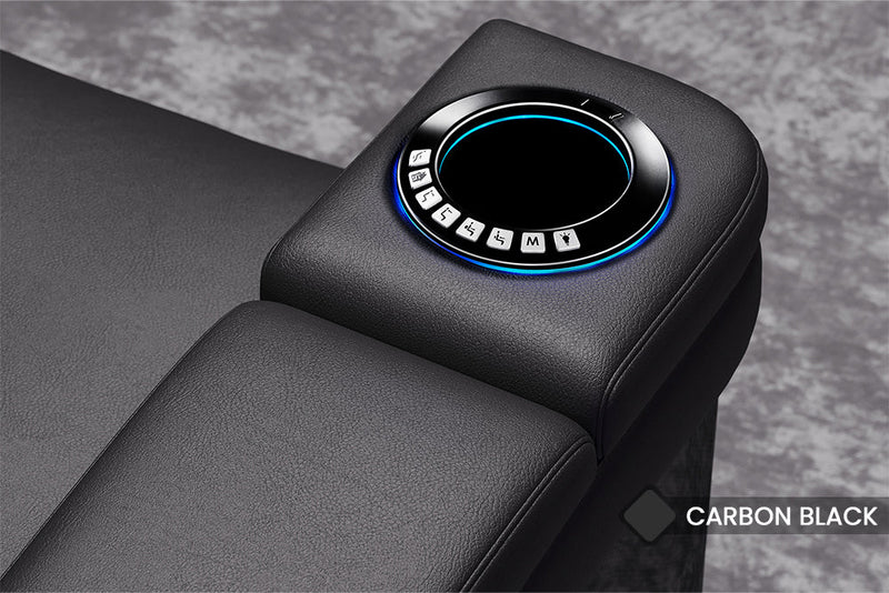 Valencia 2025 New Monza Leather Home Theater Seating With Carbon Fiber Panel Row of 2, Black