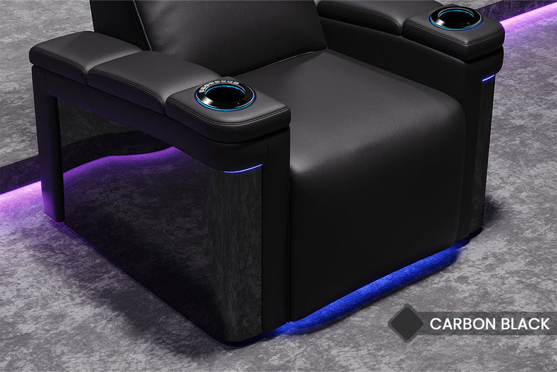 Valencia 2025 New Monza Leather Home Theater Seating With Carbon Fiber Panel Row of 3 Loveseat Left, Black