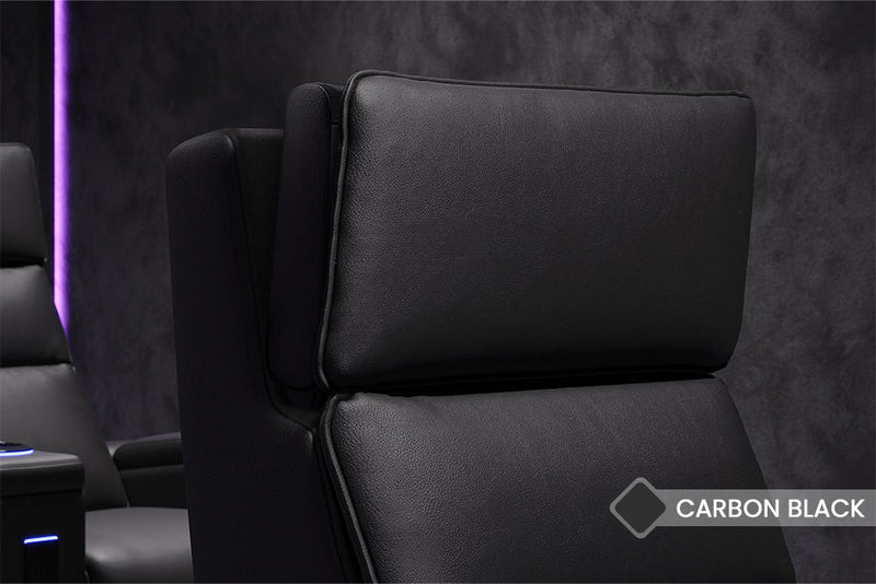Valencia 2025 New Monza Leather Home Theater Seating With Carbon Fiber Panel Row of 4, Black