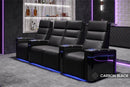 Valencia 2025 New Monza Leather Home Theater Seating With Carbon Fiber Panel Row of 4, Black