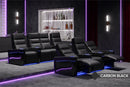 Valencia 2025 New Monza Leather Home Theater Seating With Carbon Fiber Panel Row of 4 Loveseat Left, Black