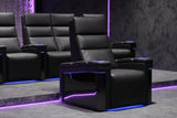 Valencia 2025 New Monza Leather Home Theater Seating With Carbon Fiber Panel Row of 4, Black