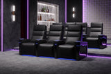 Valencia 2025 New Monza Leather Home Theater Seating With Carbon Fiber Panel Row of 5, Black