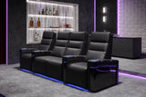 Valencia 2025 New Monza Leather Home Theater Seating With Carbon Fiber Panel Row of 4, Black