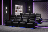 Valencia 2025 New Monza Leather Home Theater Seating With Carbon Fiber Panel Row of 4, Black