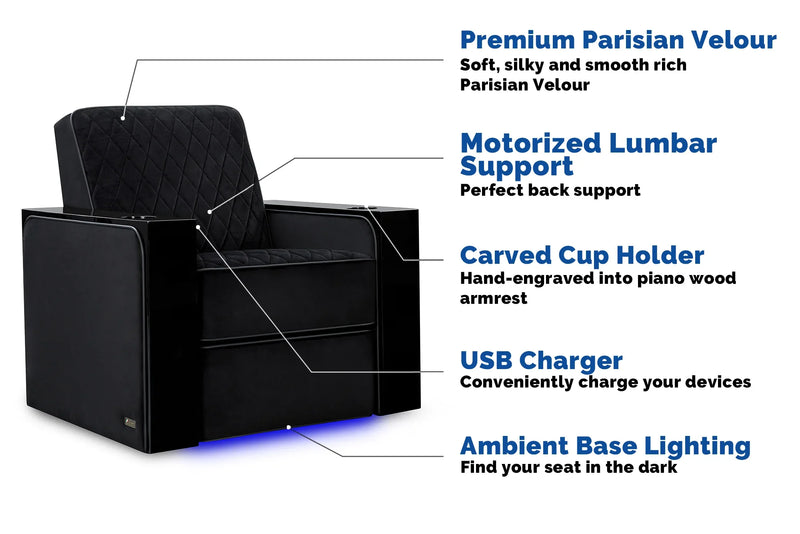 Valencia Naples Prestige Home Theater Seating Row of 5, Raven
