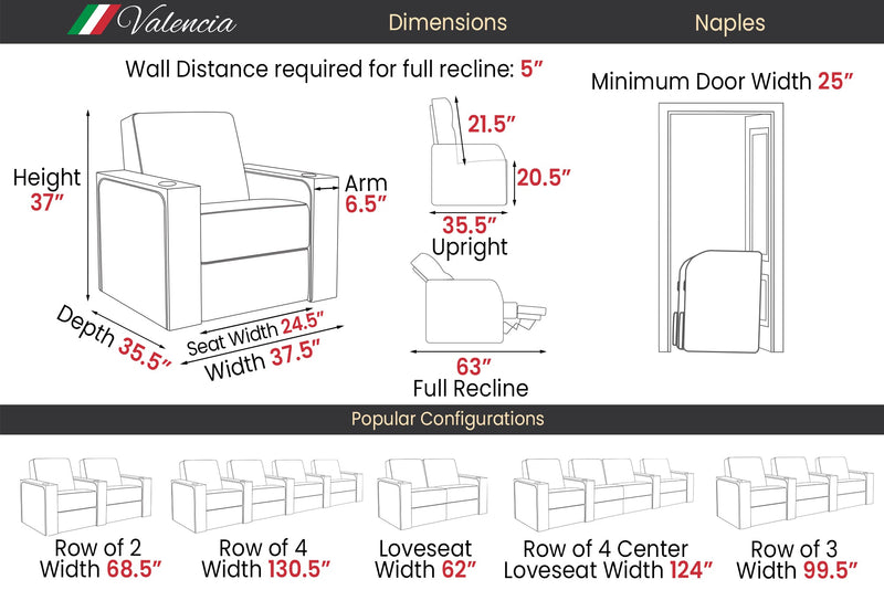 Valencia Naples Prestige Home Theater Seating Row of 2, Raven