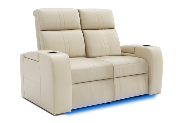 Valencia Natalie Top Grain Leather Row of 2 Loveseat Recliner Sofa, Cream