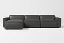 Valencia Nathan Full Aniline Leather Media Lounge Left Chaise Modular Sofa with Down Feather Fill, Black