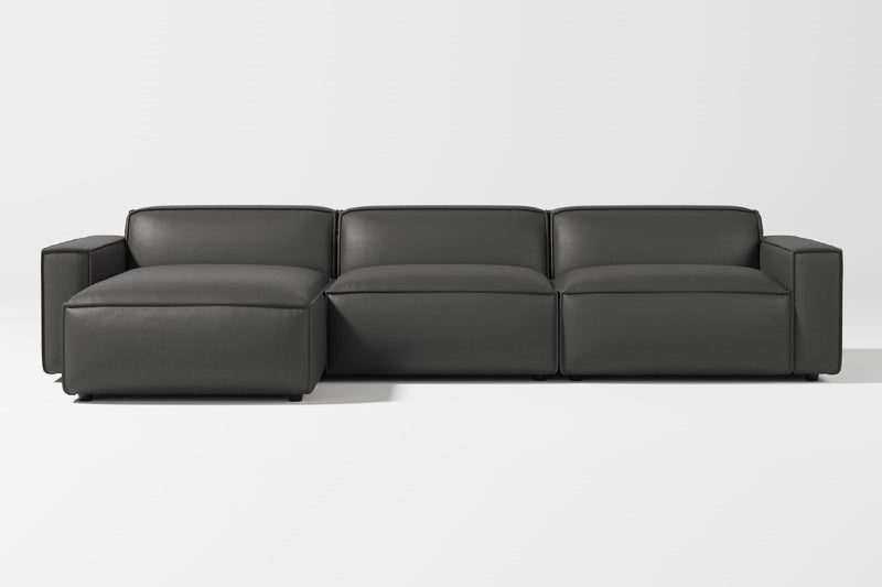 Valencia Nathan Full Aniline Leather Media Lounge Left Chaise Modular Sofa with Down Feather Fill, Black