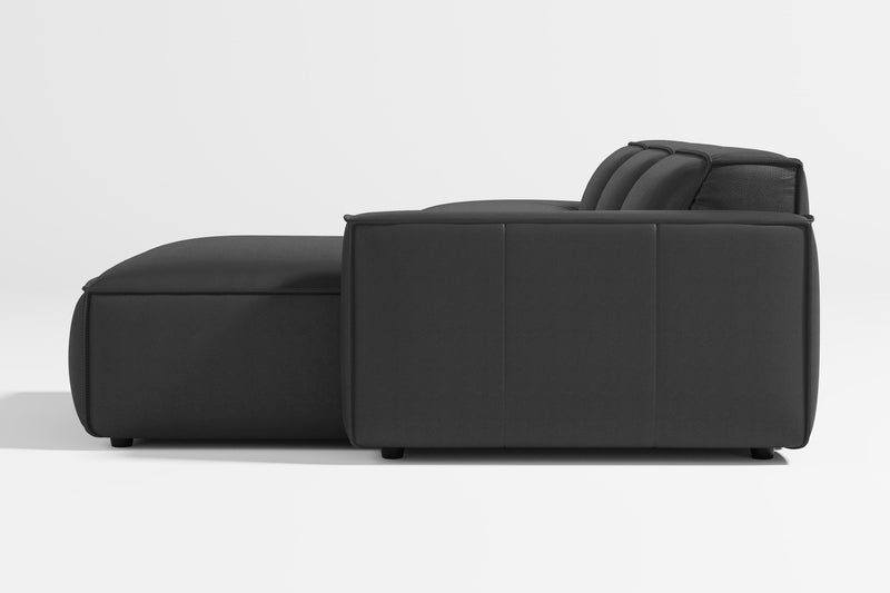 Valencia Nathan Full Aniline Leather Media Lounge Right Chaise Modular Sofa with Down Feather Fill, Black