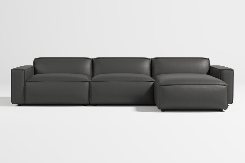 Valencia Nathan Full Aniline Leather Media Lounge Right Chaise Modular Sofa with Down Feather Fill, Black