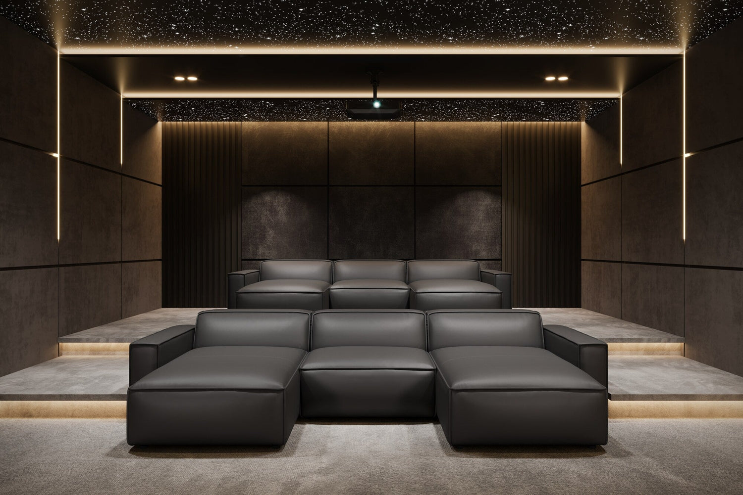 Nathan Leather Theater Lounge Modular Sofa