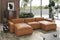 Valencia Nathan Full Aniline Leather Modular Sofa with Down Feather, Row of 3 with 2 Chaises, Caramel Brown Color
