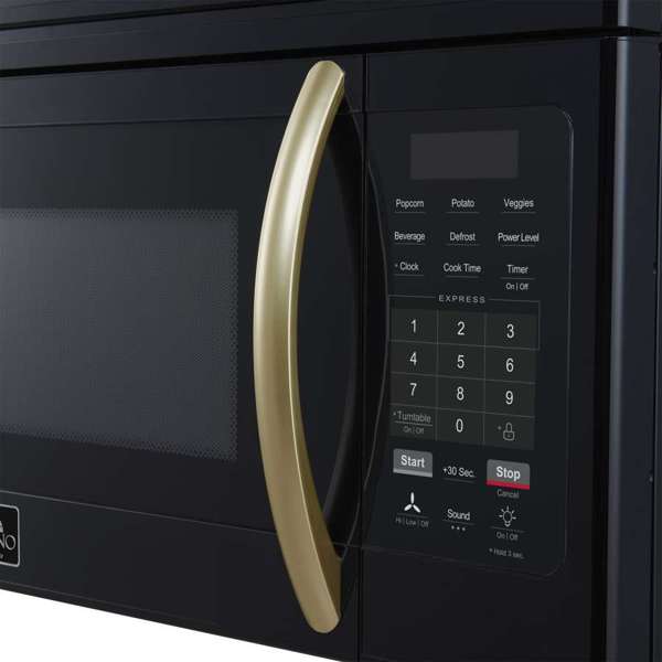 FORNO Scalo 30" 1.6 cu. ft. 300 CFM Over The Range Microwave in Black with Antique Brass Accents, FOTR3007-30BLK