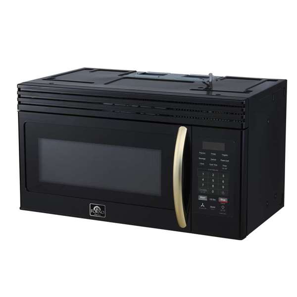 FORNO Scalo 30" 1.6 cu. ft. 300 CFM Over The Range Microwave in Black with Antique Brass Accents, FOTR3007-30BLK