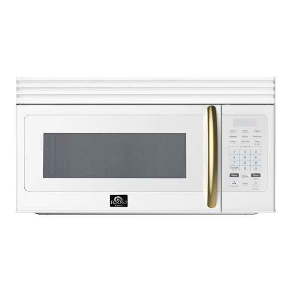 FORNO Scalo 30" 1.6 cu. ft. 300 CFM Over The Range Microwave in White with Antique Brass Accents, FOTR3007-30WHT
