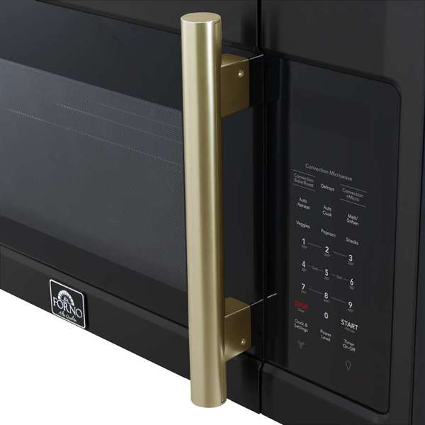 FORNO Fornace 30" 1.5 cu. ft. 300 CFM Over The Range Microwave in Black with Antique Brass Accents, FOTR3038-30BLK
