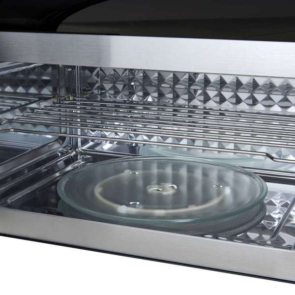 FORNO Fornace 30" 1.5 cu. ft. 300 CFM Over The Range Microwave in Black with Antique Brass Accents, FOTR3038-30BLK