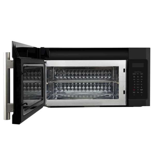 FORNO Fornace 30" 1.5 cu. ft. 300 CFM Over The Range Microwave in Black with Silver Accents, FOTR3038-30BLK
