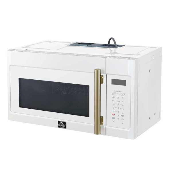FORNO Fornace 30" 1.5 cu. ft. 300 CFM Over The Range Microwave in White with Antique Brass Accents, FOTR3038-30WHT