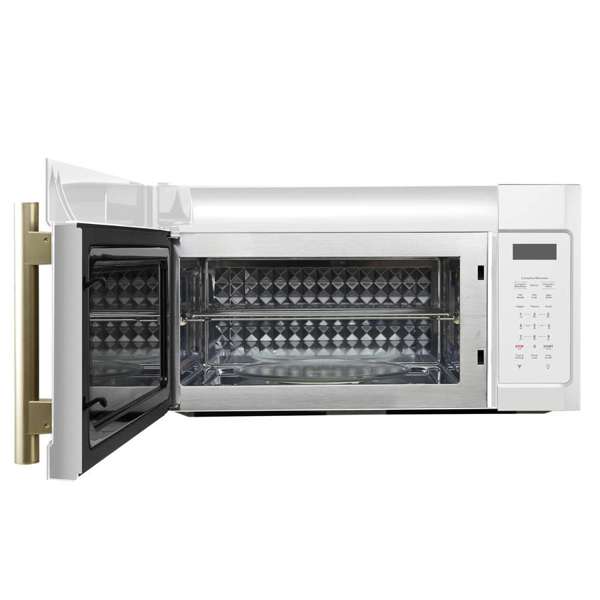 FORNO Fornace 30" 1.5 cu. ft. 300 CFM Over The Range Microwave in White with Antique Brass Accents, FOTR3038-30WHT