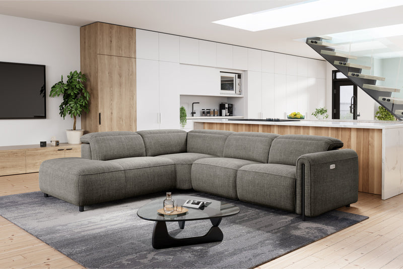 Valencia Octavia Fabric Reclining Sectional Cloud Sofa, L-Shape with Left Chaise, Dark Grey