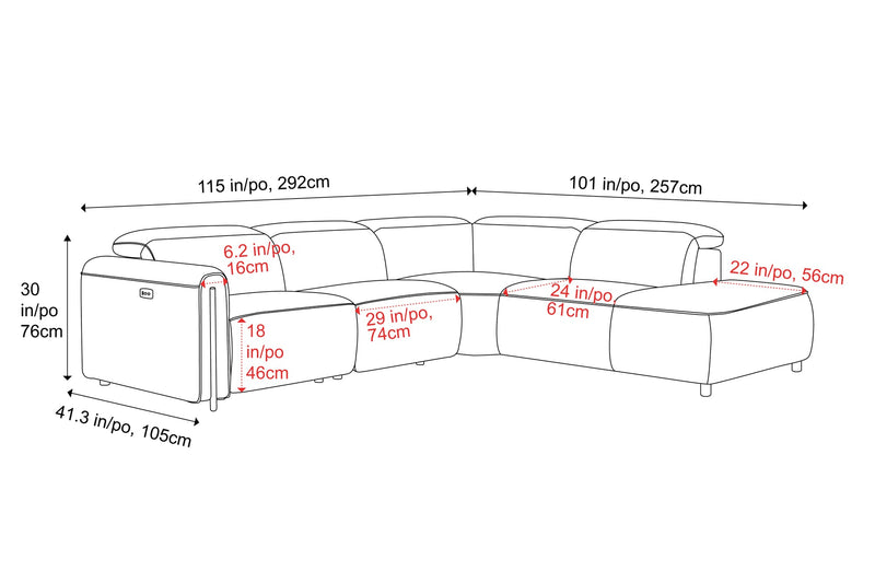 Valencia Octavia Fabric Reclining Sectional Cloud Sofa, L-Shape with Right Chaise, Dark Grey