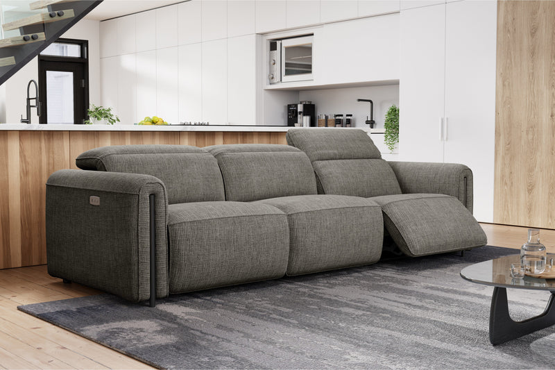 Valencia Octavia Fabric Dual Reclining Cloud Three Seats Sofa, Dark Grey