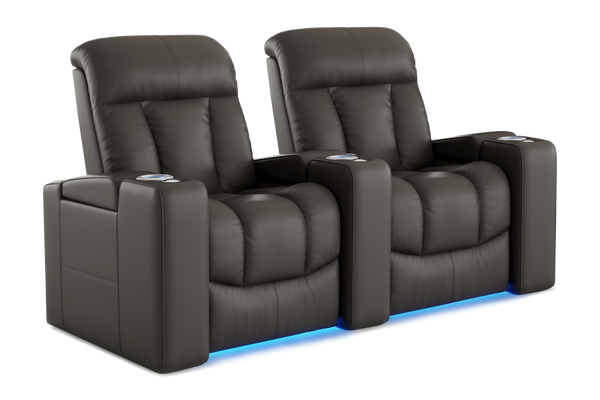 Valencia Olivia Top Grain Leather Row of 2 Home Theater Seating, Cloudy Grey