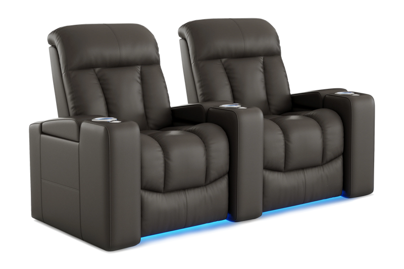 Valencia Olivia Top Grain Leather Row of 2 Home Theater Seating, Cloudy Grey