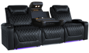 Valencia Oslo XL Console Leather Home Theater Seating Row of 3 Dropdown Center, Midnight Black