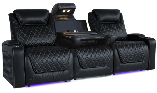 Valencia Oslo XL Console Leather Home Theater Seating Row of 3 Dropdown Center, Midnight Black