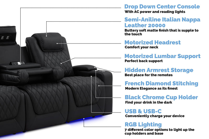 Valencia Oslo Luxury Console Home Theater Seating Console Row of 3 Dropdown Center, Onyx