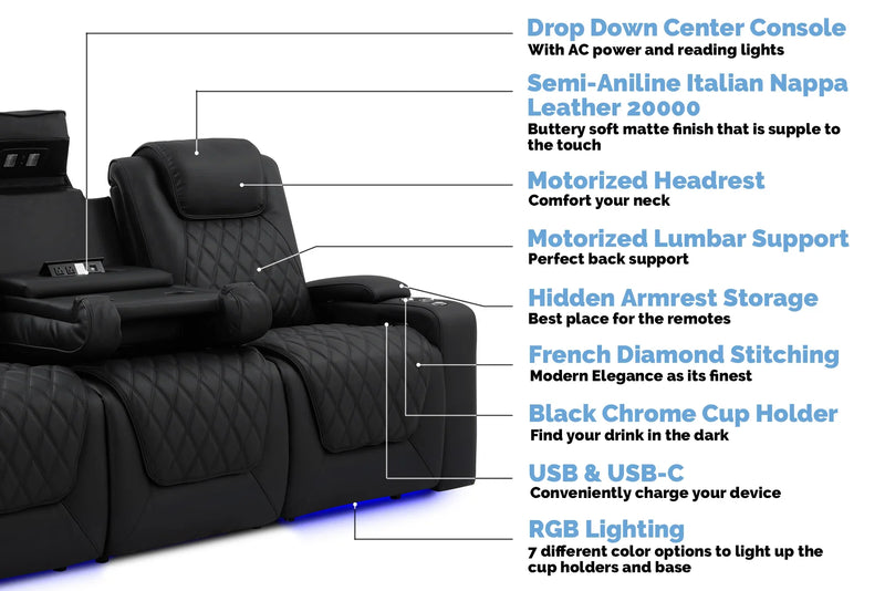 Valencia Oslo Luxury Console Home Theater Seating Console Row of 5 Dropdown Center, Onyx