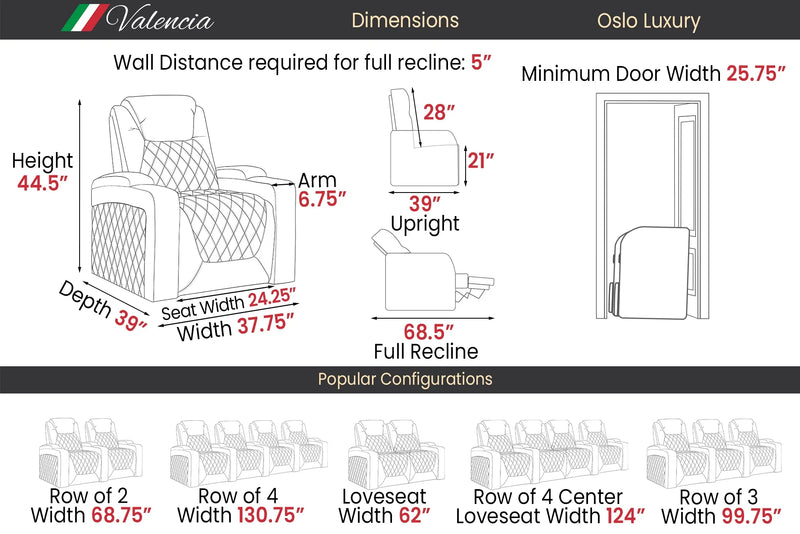Valencia 2025 New Oslo Luxury Home Theater Seating Row of 6, Onyx